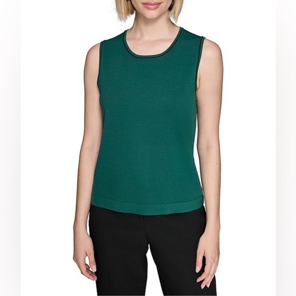KARL LAGERFELD PARIS Knit Contrast Stitch Scoop Neck Sleeveless Cami/Top/Shirt M - Picture 1 of 9